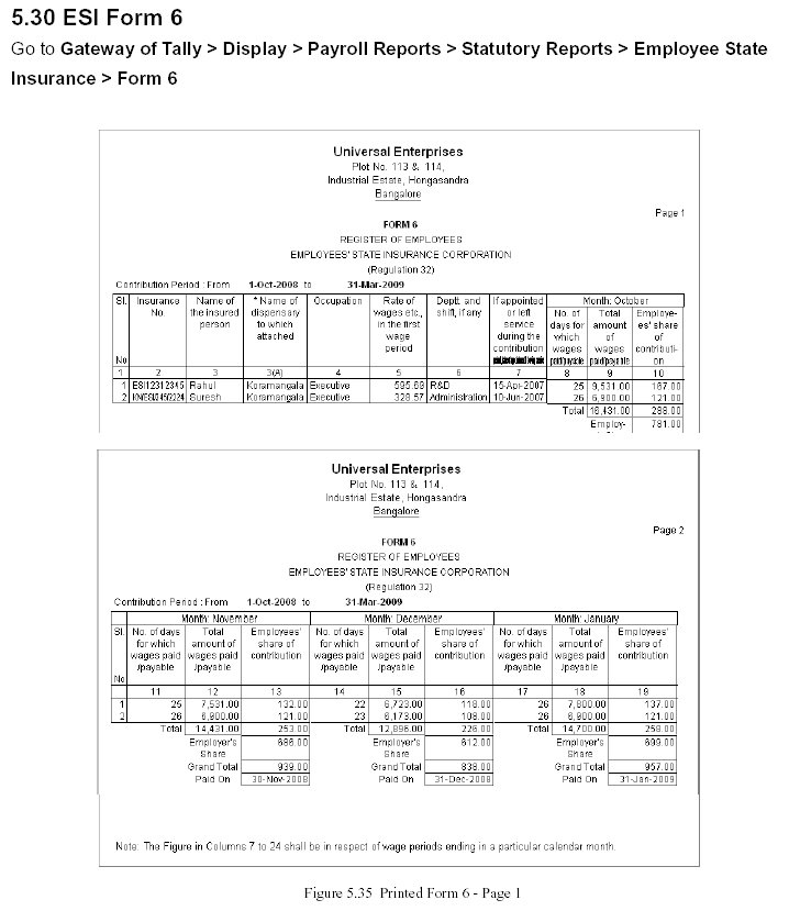 'ESI Form 6 ' Report @ Tally.ERP 9